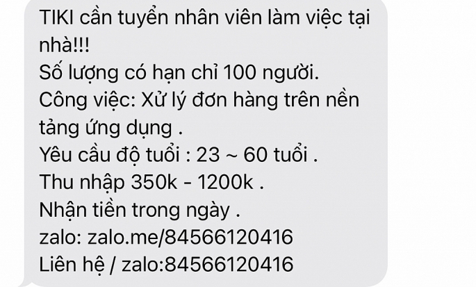 Nội dung tin nhắn giả mạo.