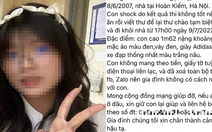 Đoạn đăng tải tìm con của một cặp phụ huynh sau khi có điểm thi tốt nghiệp