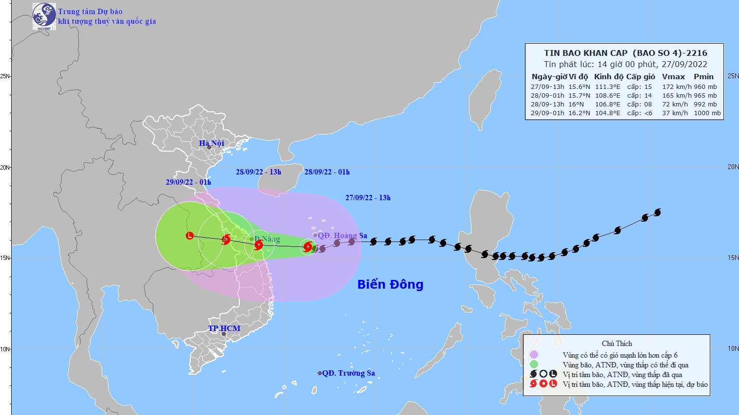 Bão Noru giật trên cấp 17 cách Đà Nẵng-Quảng Ngãi 270km