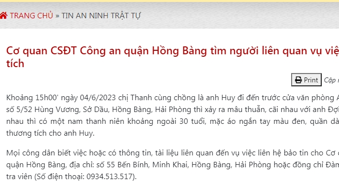 Hải Phòng: Tìm người liên quan vụ việc gây thương tích ở quận Hồng Bàng