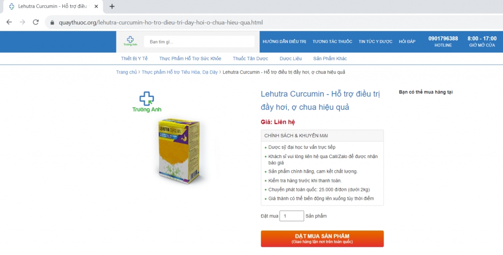 Sản phẩm LEHUTRA-CURCUMIN vi phạm quy định của pháp luật về quảng cáo thực phẩm