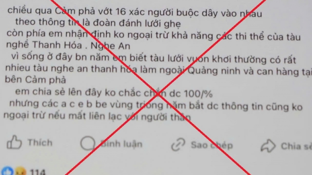 Thông tin vớt được 16 thi thể buộc vào nhau ở Quảng Ninh là sai sự thật