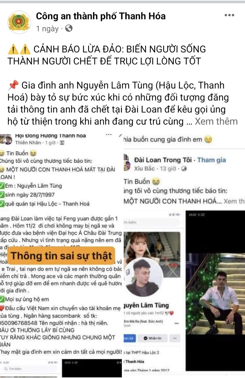 Công an TP Thanh Hóa phát đi thông báo cảnh báo tình trạng lừa đảo trên không gian mạng